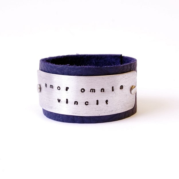 Personalized wide leather bracelet with Your text